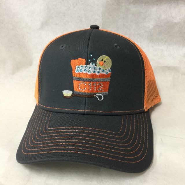 Custom rhinestone on embroidery on cap
